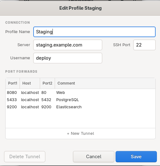 GitHub - subsite/tunnelman: SSH Tunnel Manager PyGTK